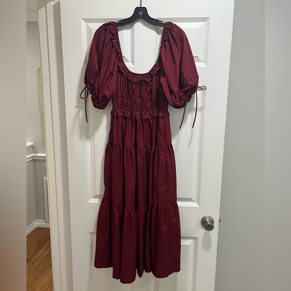 En Saison Maroon Puff Sleeve Dress